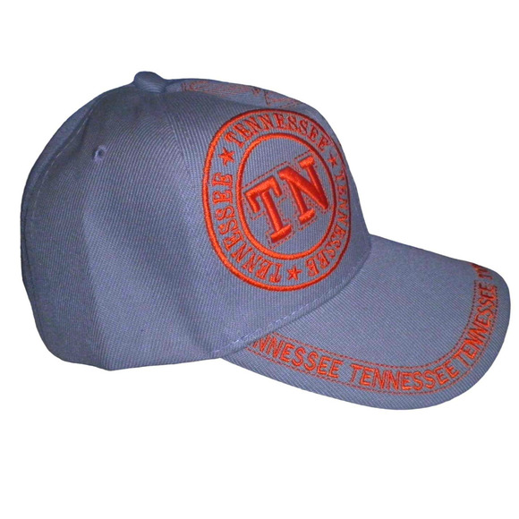 Tennessee TN Ball Cap, Solid Gray, Orange Embroidery, Strapback, Trucker Hat - Picture 2 of 4